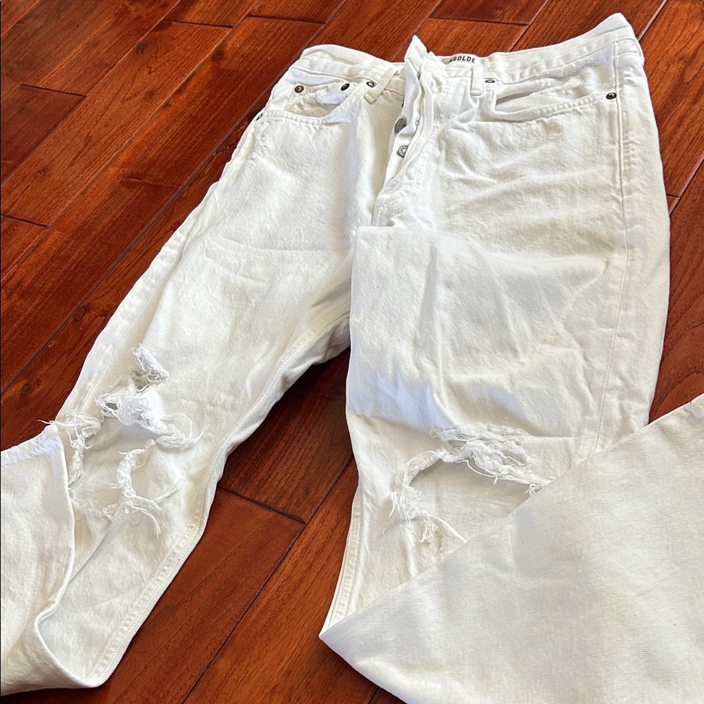 Agolde White Distressed Straight-Leg Jeans